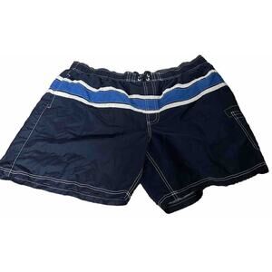 OP Mens Striped Elastic & Drawstring Waist Swim Trunks Side‎ Pockets Size 3XL